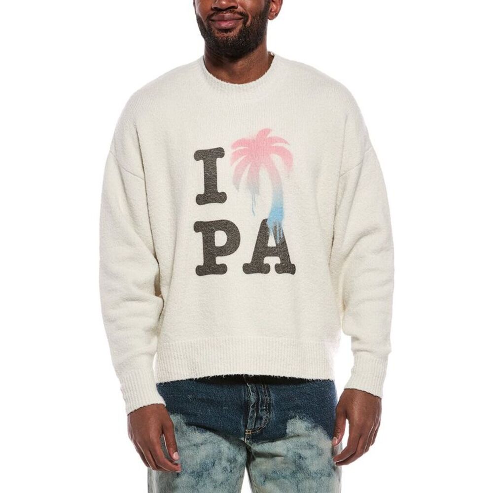 Palm Angels Mens Crewneck Sweater, White
